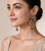 Gold plated multicolor peacock motif statement earrings
