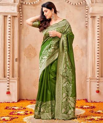 Green silk blend zari woven woven saree 2