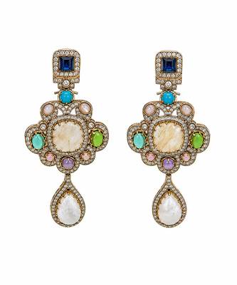 Gold plated multicolor semi precious stones statement drop earrings 3