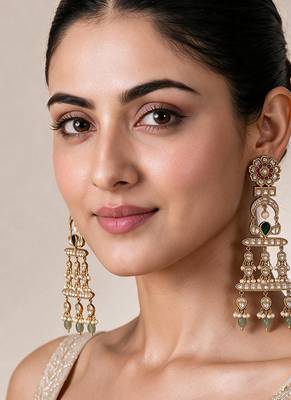 Gold plated multicolor kundan pearl drop statement earrings 1
