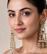 Gold plated multicolor kundan pearl drop statement earrings