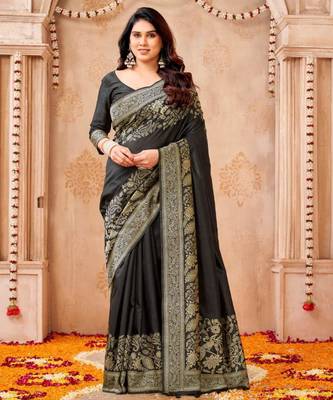 Black silk blend zari woven woven saree 2