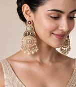 Gold plated multicolor kundan pearl statement earrings