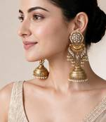 Gold plated kundan pearl jhumka earrings