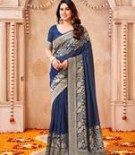 Navy-blue silk blend zari woven woven saree