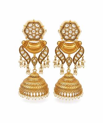 Gold plated kundan pearl jhumka earrings 3