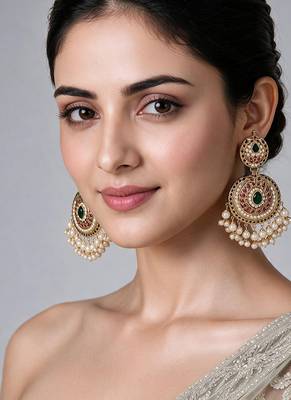Gold plated jadau pearl embellished statement earrings 1