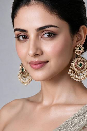 Gold plated jadau pearl embellished statement earrings