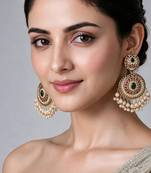 Gold plated jadau pearl embellished statement earrings