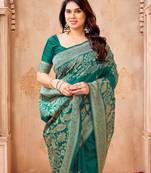 Dark-green silk blend bangalore silk woven saree