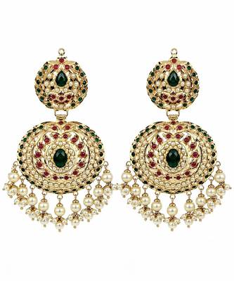 Gold plated jadau pearl embellished statement earrings 3