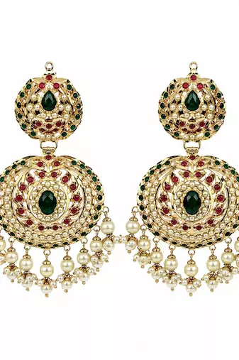 Gold plated jadau pearl embellished statement earrings