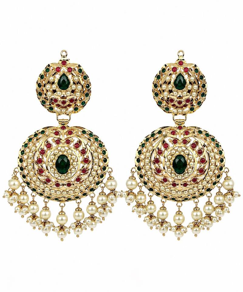 Gold plated jadau pearl embellished statement earrings