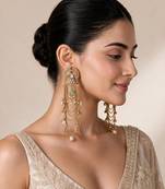 Gold plated sage green kundan chain drop statement earrings