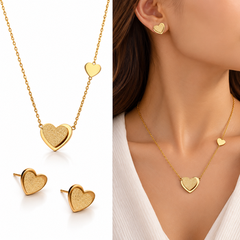 Anti-Tarnish Golden Heart Charm Necklace Set with Earrings 1