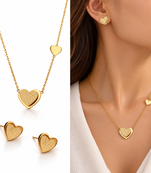 Anti-Tarnish Golden Heart Charm Necklace Set with Earrings