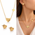 Anti-Tarnish Golden Heart Charm Necklace Set with Earrings