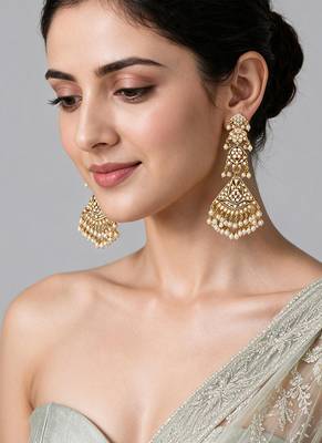 Gold plated jadau pearl statement earrings 1