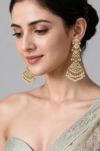 Gold plated jadau pearl statement earrings