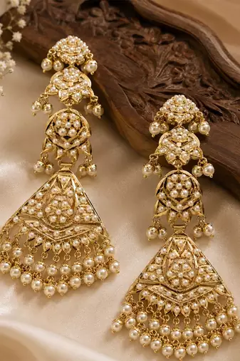 Gold plated jadau pearl statement earrings