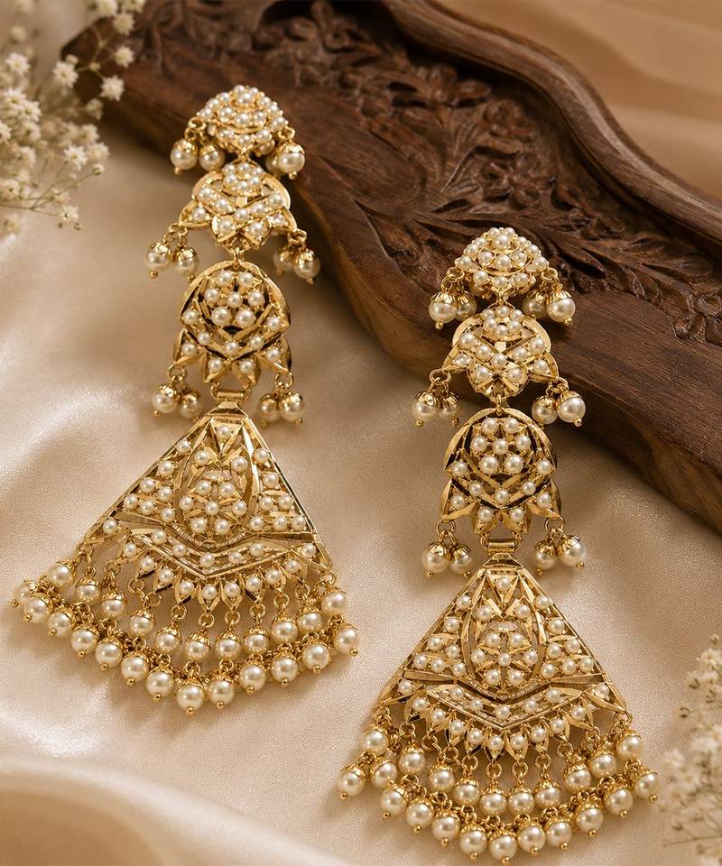 Gold plated jadau pearl statement earrings