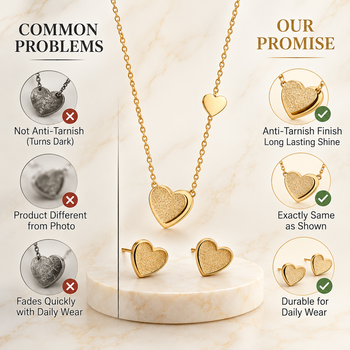 Anti-Tarnish Golden Heart Charm Necklace Set with Earrings 4