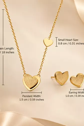 Anti-Tarnish Golden Heart Charm Necklace Set with Earrings