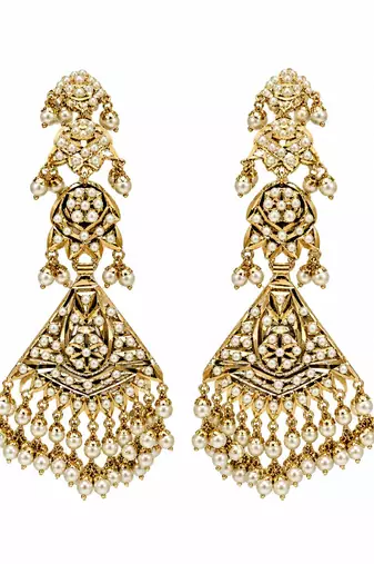 Gold plated jadau pearl statement earrings