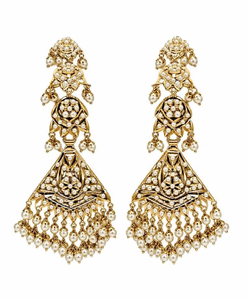 Gold plated jadau pearl statement earrings