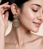 Gold plated multicolor semi precious floral statement earrings