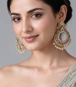 Gold plated multicolor jadau pearl chandbali earrings