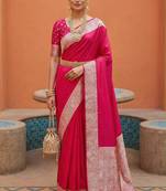 Rani-pink silk blend banarasi silk woven saree