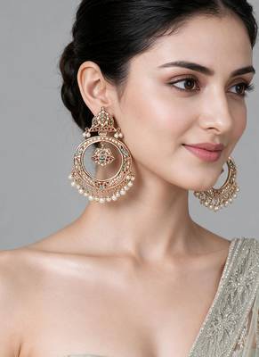 Gold plated multicolor jadau pearl hoop statement earrings 1