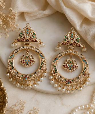 Gold plated multicolor jadau pearl hoop statement earrings 2