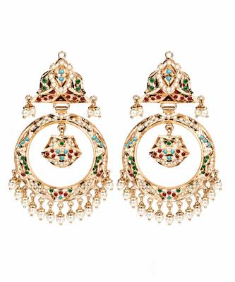 Gold plated multicolor jadau pearl hoop statement earrings 3