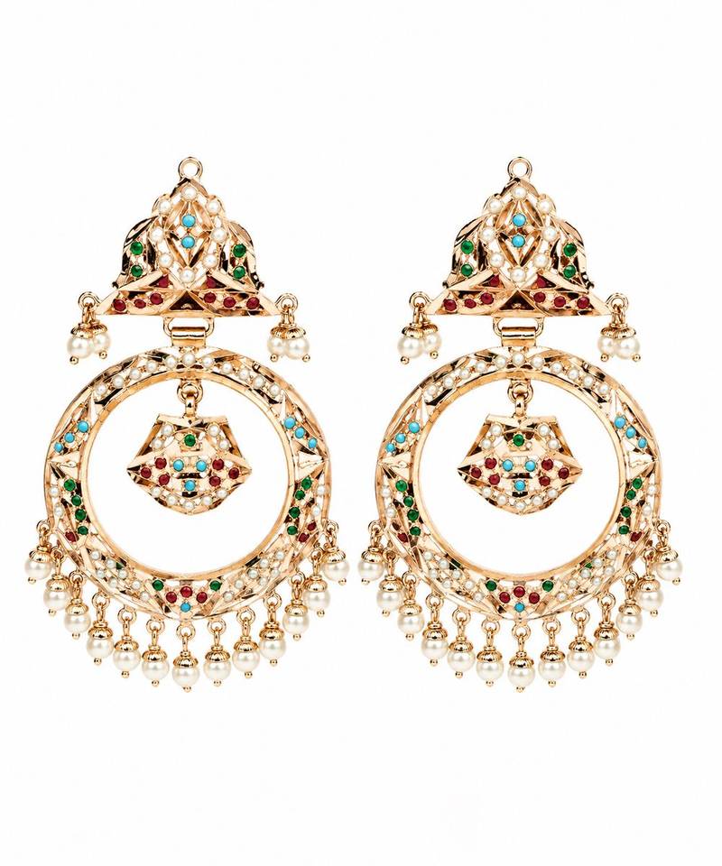 Gold plated multicolor jadau pearl hoop statement earrings