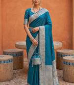 Blue silk blend banarasi silk woven saree