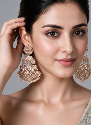 Gold plated jadau pearl embellished statement earrings 1