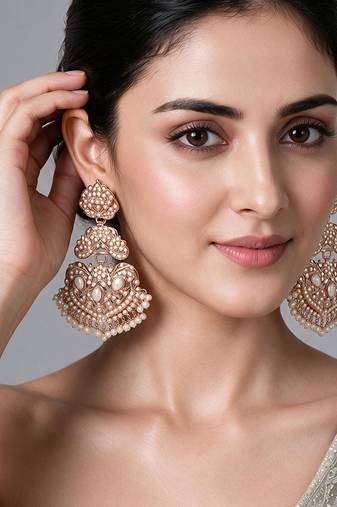 Gold plated jadau pearl embellished statement earrings