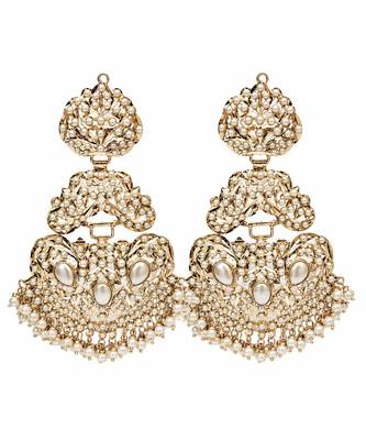 Gold plated jadau pearl embellished statement earrings 3