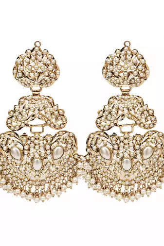 Gold plated jadau pearl embellished statement earrings