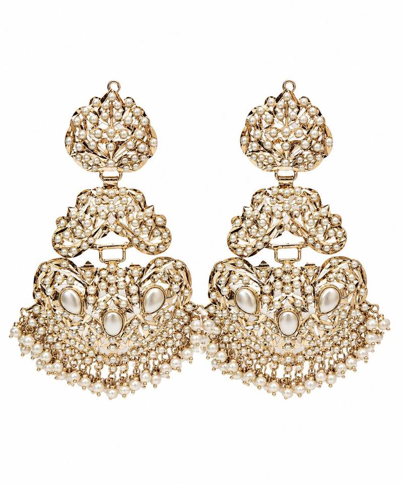 Gold plated jadau pearl embellished statement earrings