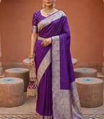 Purple silk blend banarasi silk woven saree