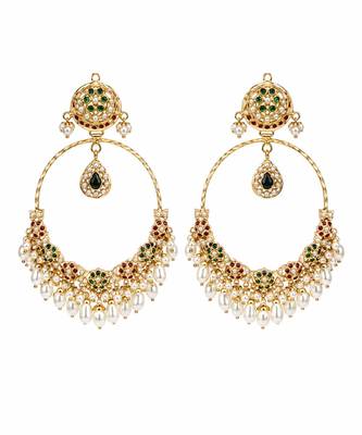 Gold plated multicolor jadau pearl hoop earrings 3