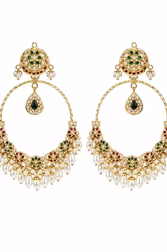 Gold plated multicolor jadau pearl hoop earrings