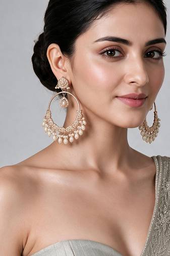 Gold plated jadau pearl embellished hoop earrings