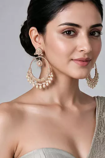 Gold plated jadau pearl embellished hoop earrings
