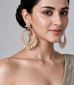 Gold plated jadau pearl embellished hoop earrings