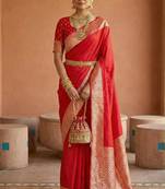Red silk blend banarasi silk woven saree
