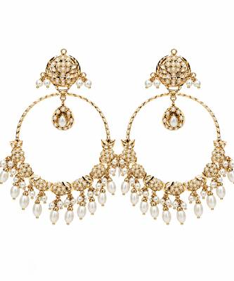 Gold plated jadau pearl embellished hoop earrings 3